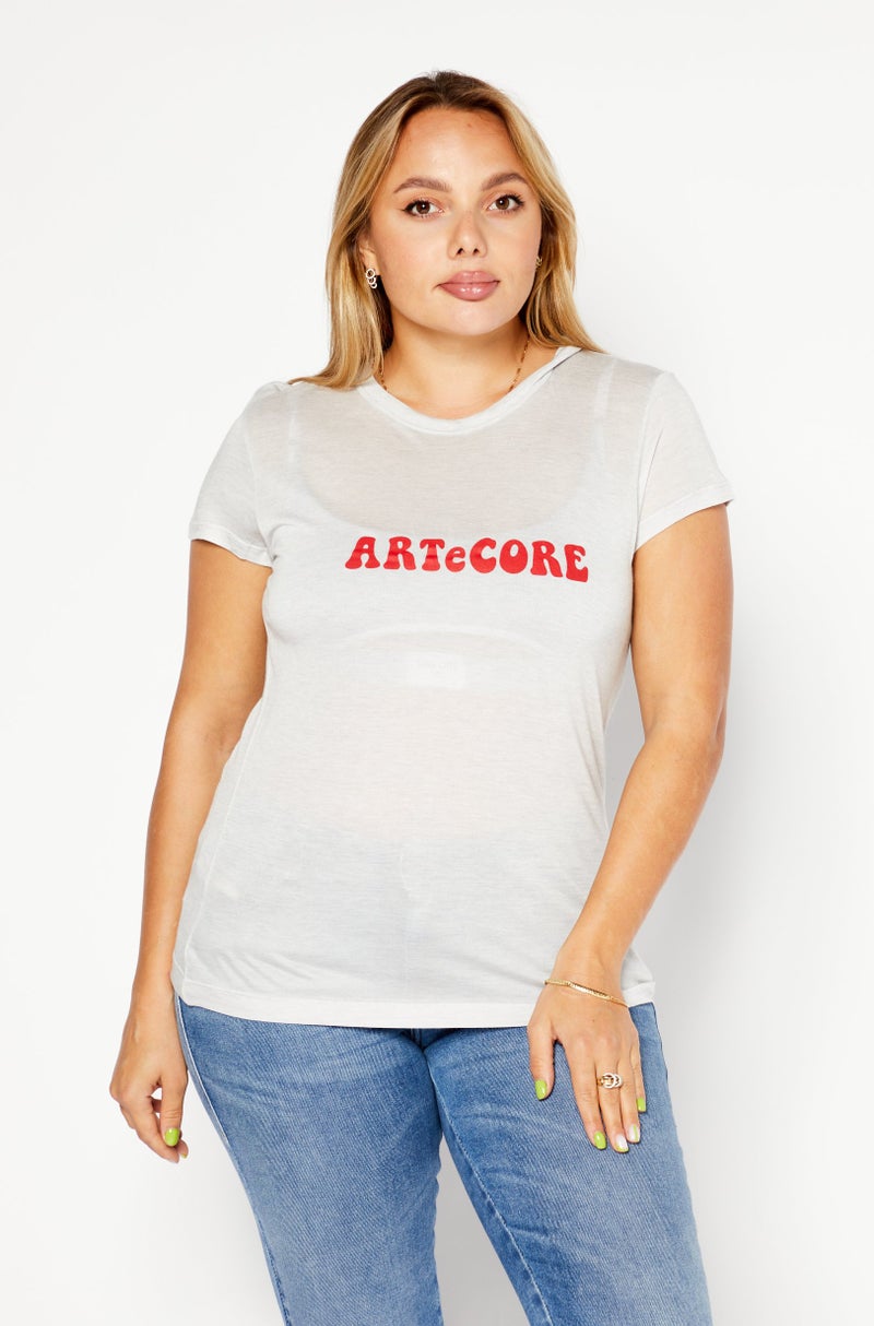 Women Round Neck Short Sleeve Graphic Top, Light Grey
