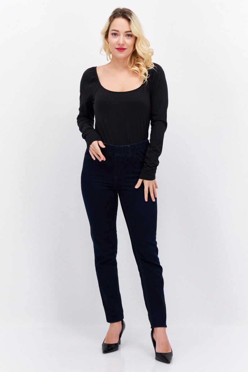 Women Long Sleeves Solid Bodysuit, Black