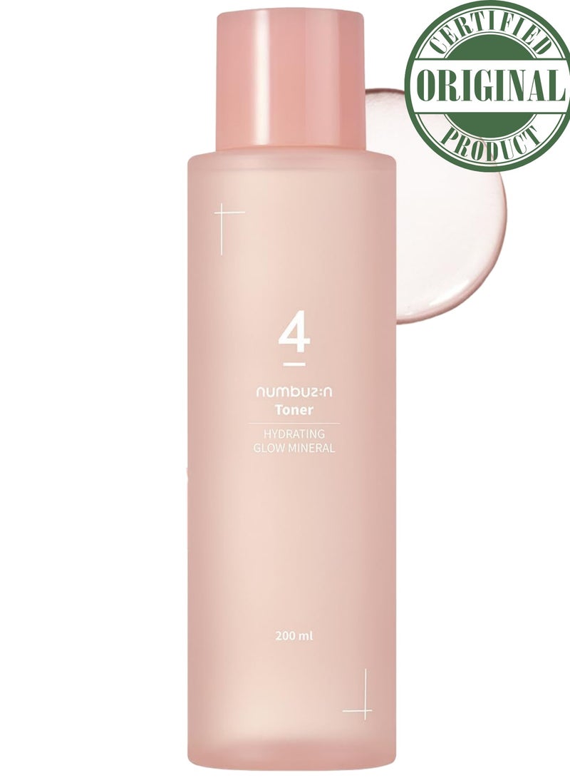 Numbuzin No.4 Hydrating Glow Mineral Toner - Enriched with Thermal Water and Hyaluronic Acid for Ultimate Hydration and Radiance, Enhances Makeup Longevity, 200ml