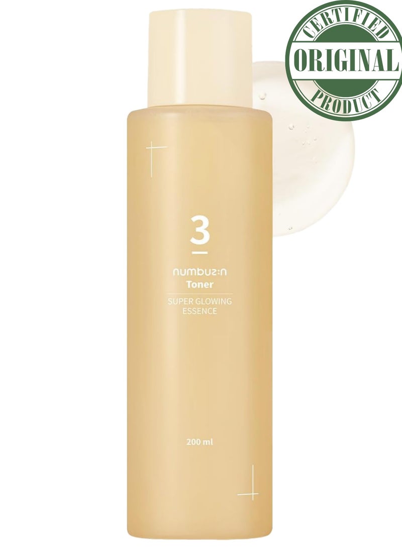 Numbuzin No.3 Super Glowing Essence Toner - Radiance-Boosting Toner with Fermented Ingredients, Niacinamide, and Galactomyces for Luminous Skin,Korean Skincare,200ml