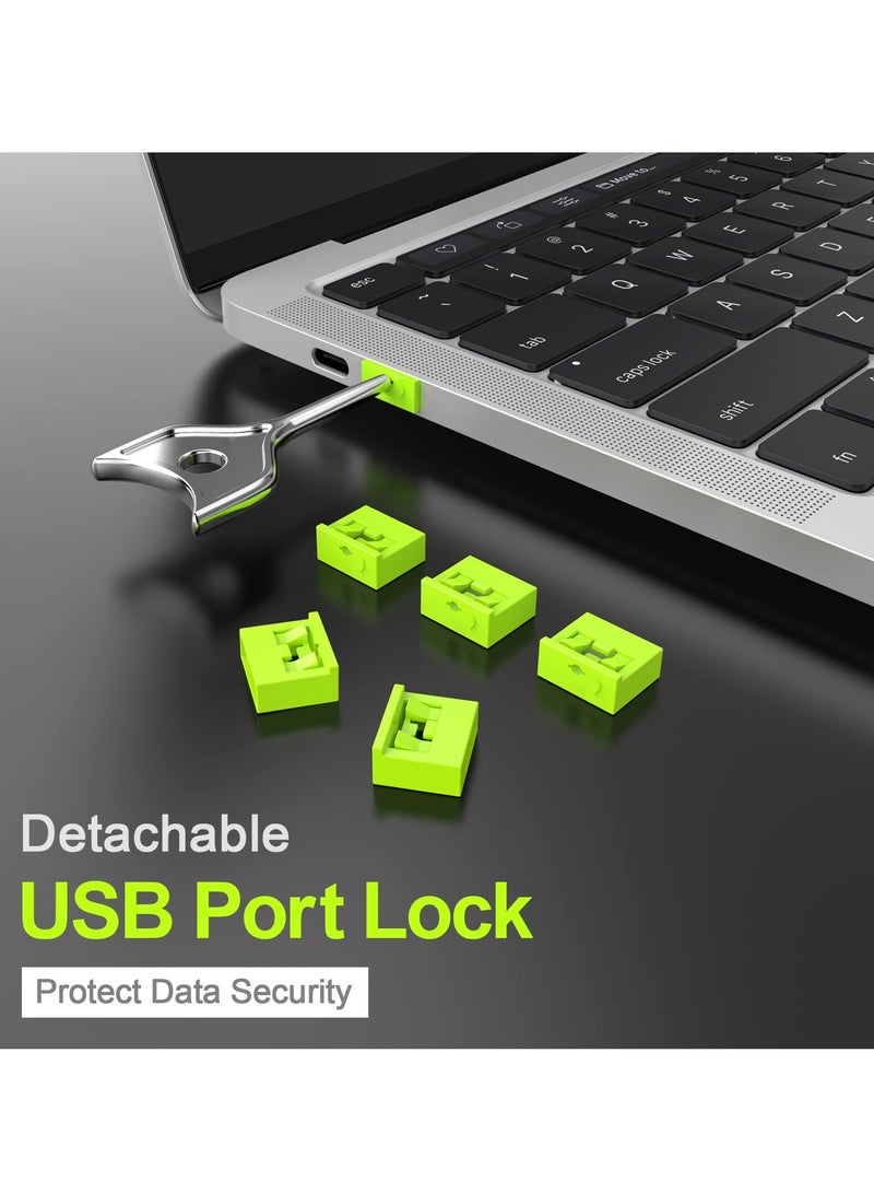 10 Pcs USB-A Port Blocker with Key, Locking Dust Cap Female Port Plug Protector, Compatible with USB A Ports, Computers, TVs, Routers, Green