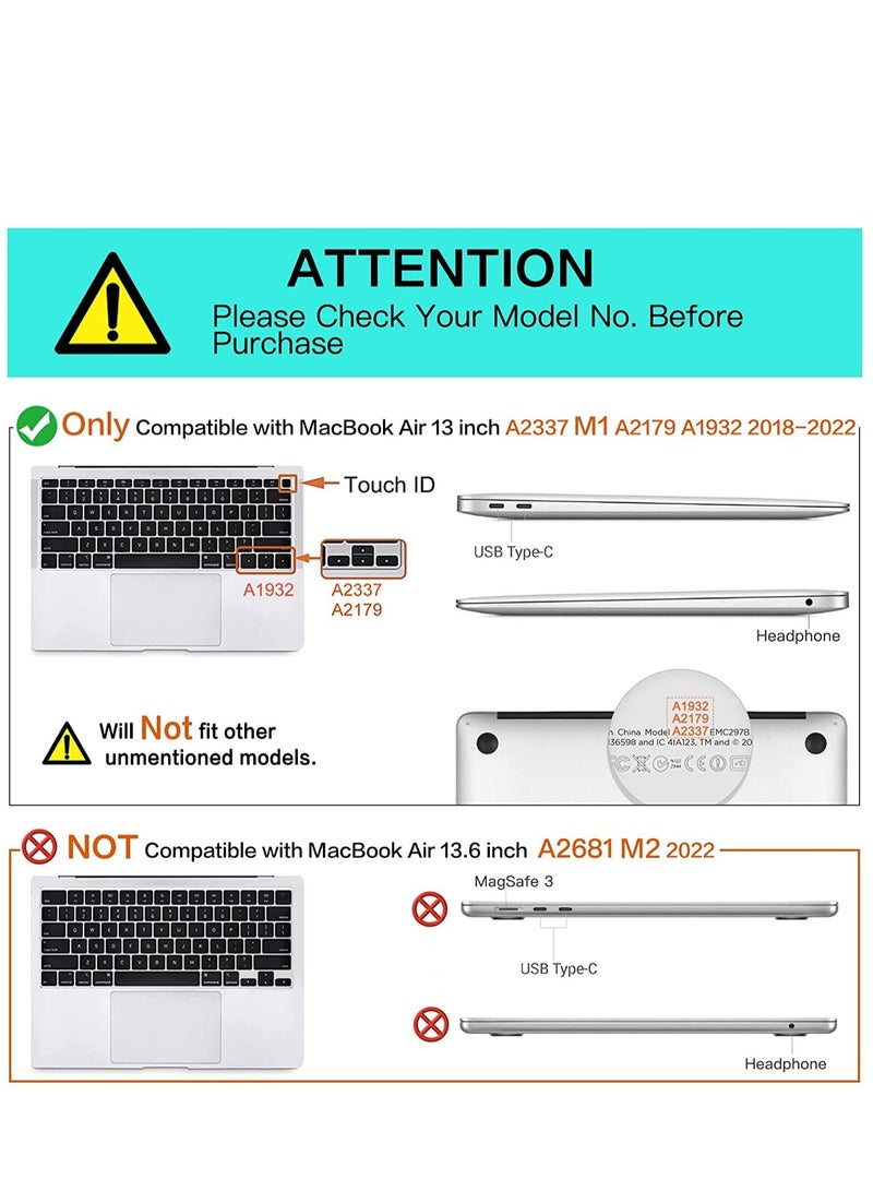 NTECH Compatible with MacBook Air 13 inch Case 2022 2021 2020 2019 2018 Release A2337 M1 A2179 A1932 Retina Display with Touch ID Plastic Hard Shell Case & Keyboard Cover Skin Crystal Clear