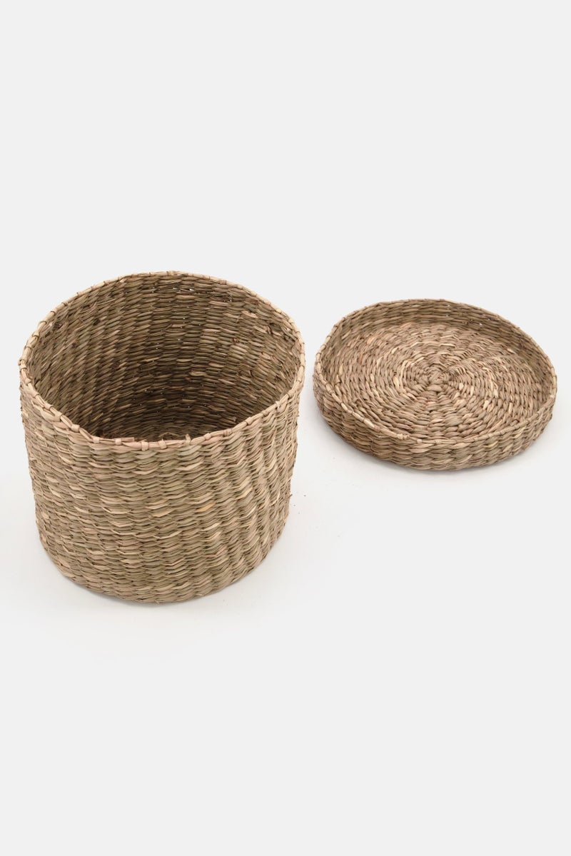 Round Storage Basket With Lid 14 H x 18 Dia cm, Natural