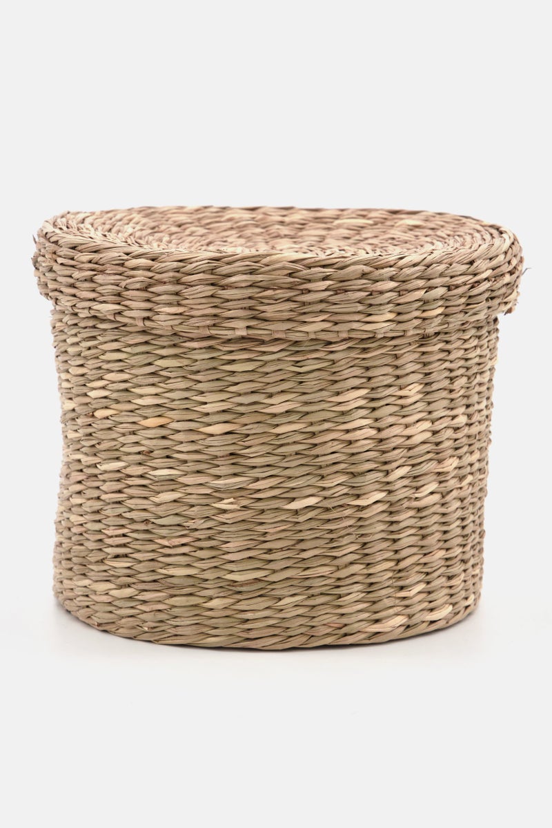 Round Storage Basket With Lid 14 H x 18 Dia cm, Natural