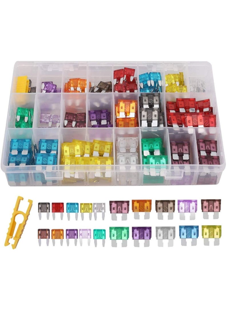 Car Blade Fuse Assortment Set, Standard Fuses for Auto and Truck Replacement, with Fuse Extractor