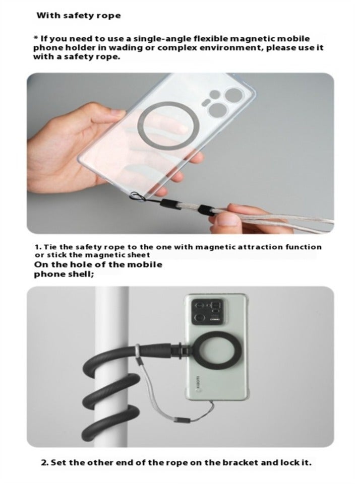 TELESIN Flexible Magnetic Monkey Tail Phone Selfie Stick Holder For Shopping, Treadmill, Stroller Portable Magnetic Safety Stand Selfie Stick, Compatible With Iphone/Android/Go Pro, Etc