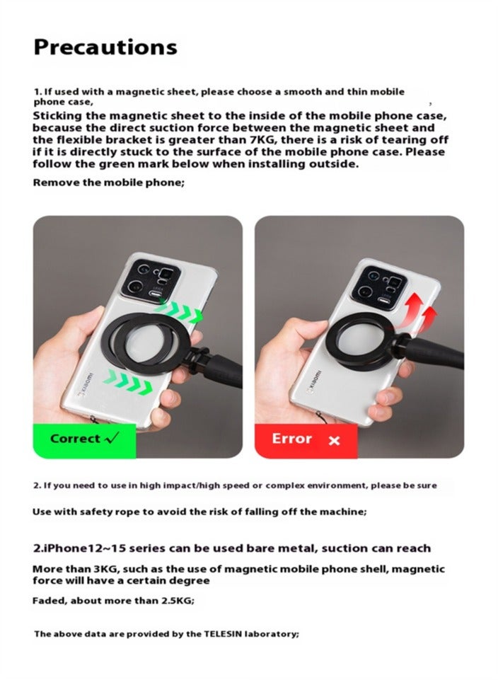 TELESIN Flexible Magnetic Monkey Tail Phone Selfie Stick Holder For Shopping, Treadmill, Stroller Portable Magnetic Safety Stand Selfie Stick, Compatible With Iphone/Android/Go Pro, Etc