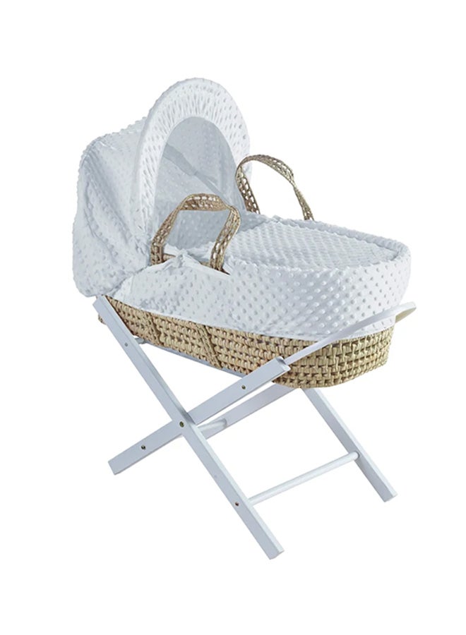 Dimple Palm Moses Basket With Folding Stand - White