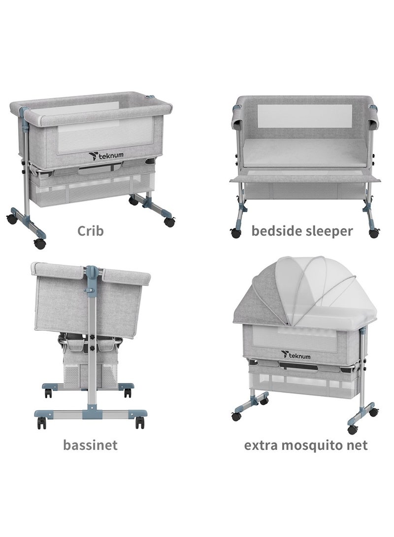 Baby Bedside Crib With Mosquito Net - Grey, 95x60x80 Cm