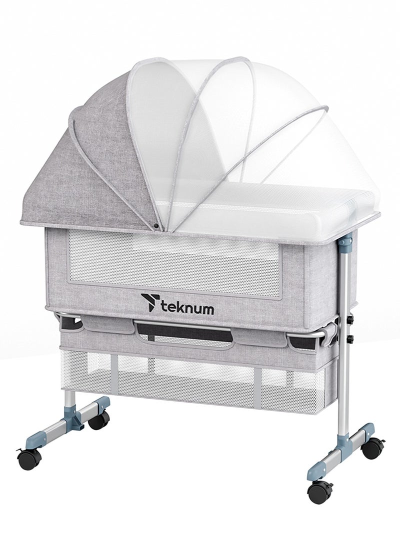 Baby Bedside Crib With Mosquito Net - Grey, 95x60x80 Cm