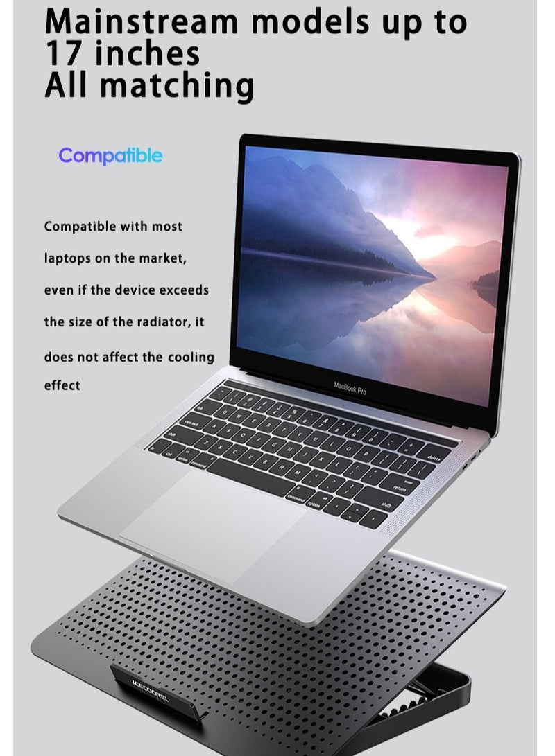 ICE COOREL Aluminum Laptop Cooling Pad 2024 Upgrade, Laptop Cooler Stand with 7 Height Adjustable, Laptop Fan Cooling Pad for Laptop 17 Inch, Notebook Cooler Pad with Two USB Port (Silver)