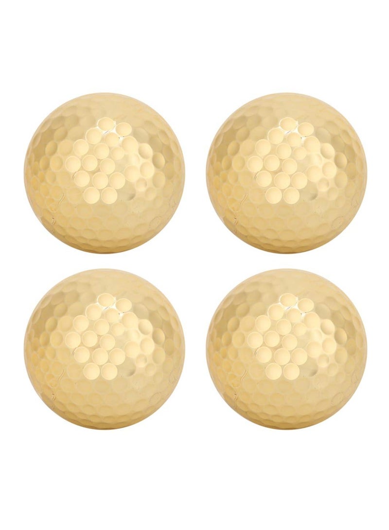 Golden Golf Balls, 4Pcs Gold Plating Double Layer Golf Ball, Golf Balls Bulk, Golf Ball Accessory for Golf Clubs Golfers Lovers Beginners Golf Practicing