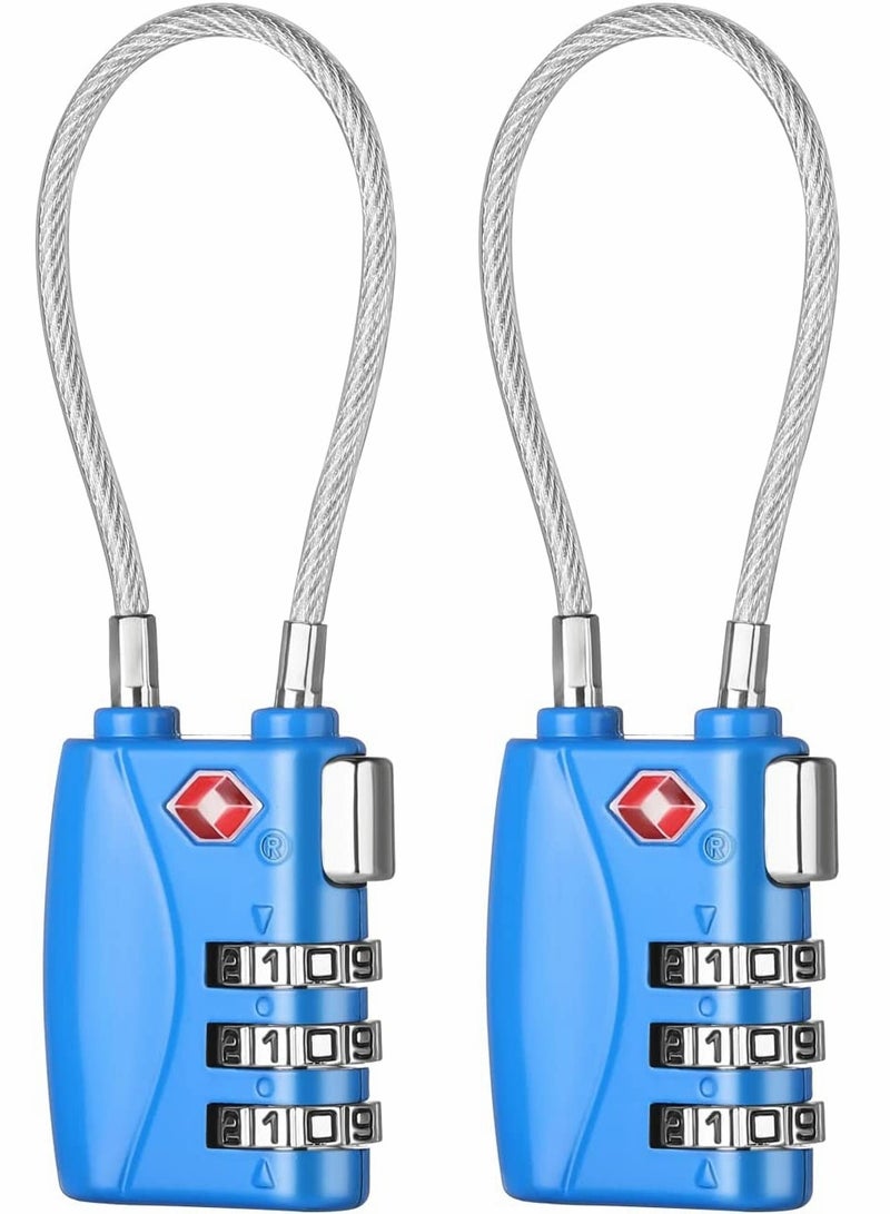 TSA Approved Luggage Padlocks with 3 Digit Combination for Travel and Gym Lockers 2 Pack Blue