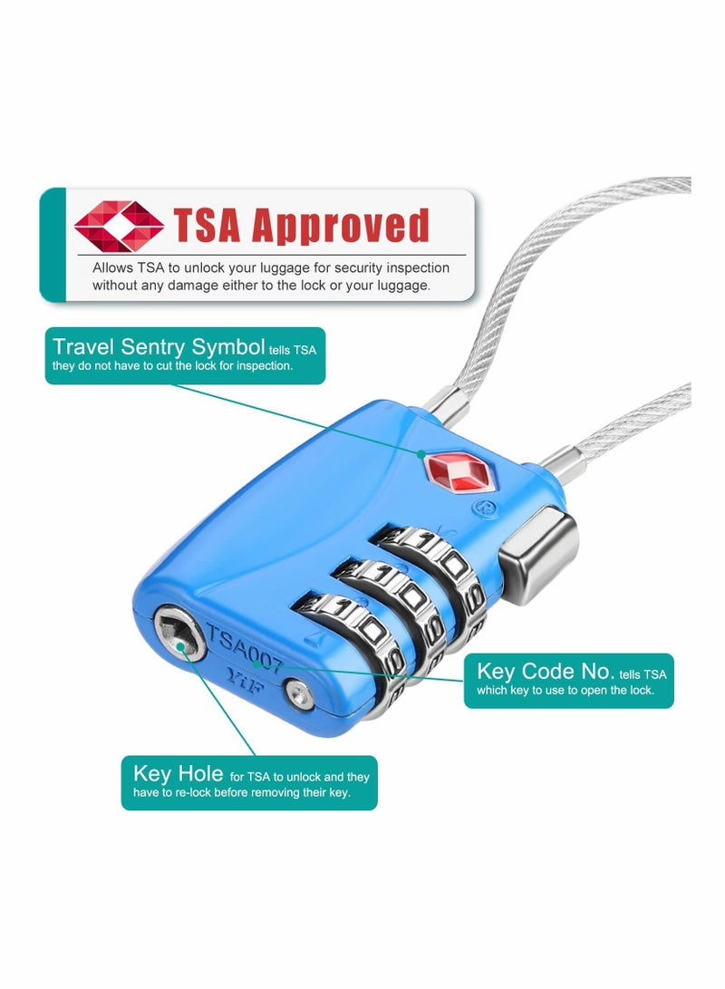 TSA Approved Luggage Padlocks with 3 Digit Combination Blue Mini Travel Locks for Suitcase and Gym Locker 2 Pack