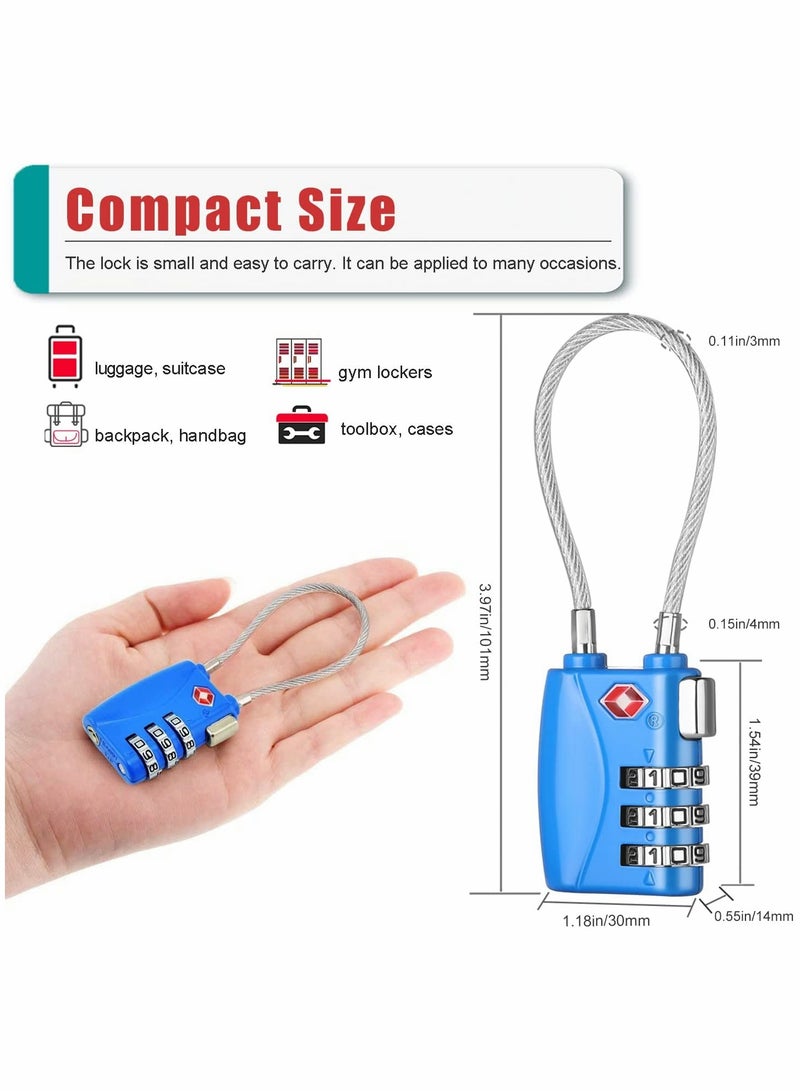 TSA Approved Luggage Padlocks with 3 Digit Combination Blue Mini Travel Locks for Suitcase and Gym Locker 2 Pack