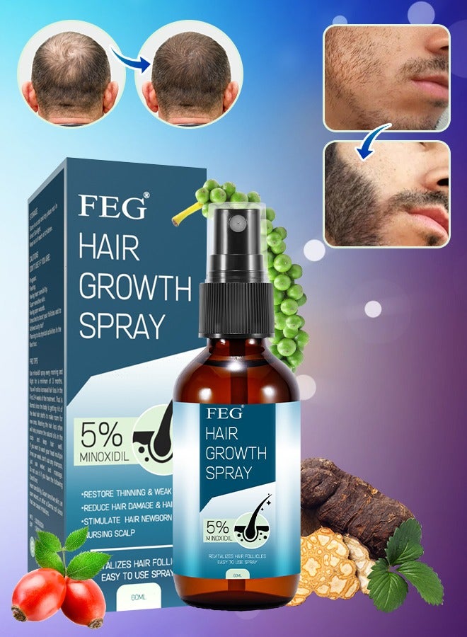 60ml Hair Growth Spray 5% Minoxidil Hair Growth Oil Spray for Dry Damaged Hair and Growth Hair Scalp Oil Pure and Natural Hair Growth Serum Spray Hair Loss Treatment Oil Beard Growth Spray