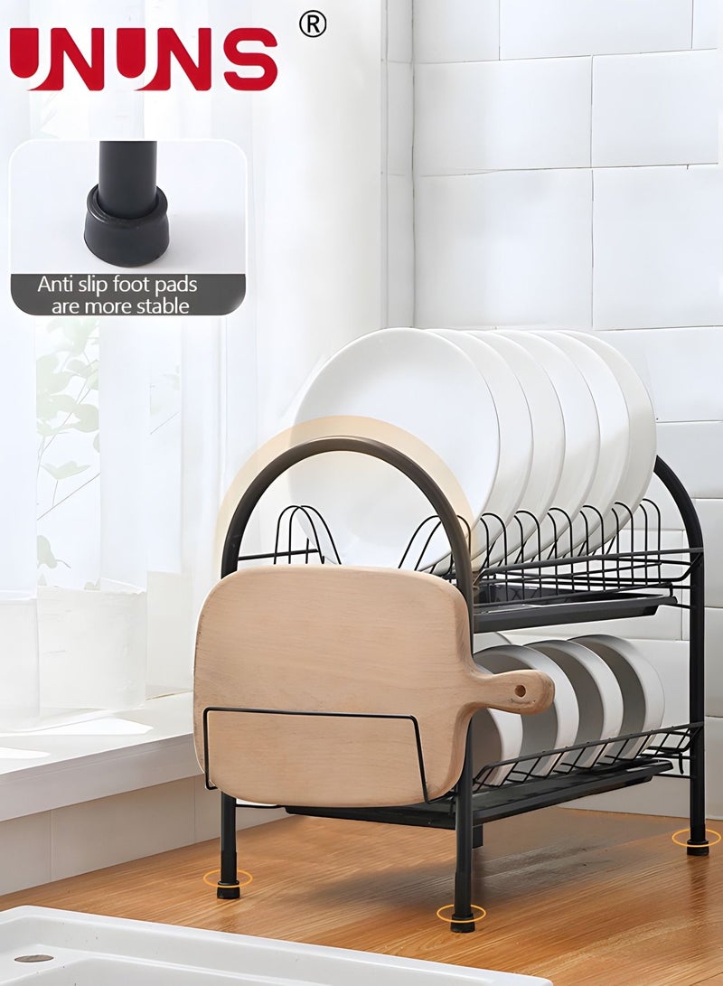 Large Dish Drying Rack, 2 Tier Dish Rack with Tray Utensil Holder & Cup Holders, Large Capacity Rustproof Dish Drainer, Drain Board Tray for Kitchen Counter Organizer Storage for Kitchen Counter