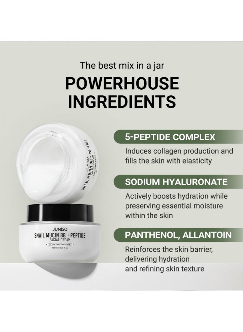 [Jumiso] Snail Mucin 88% + Peptide Cream 100ml | Intensive Hydrating and Anti-Aging Cream with Snail Extract and Peptides for Smooth, Youthful Skin