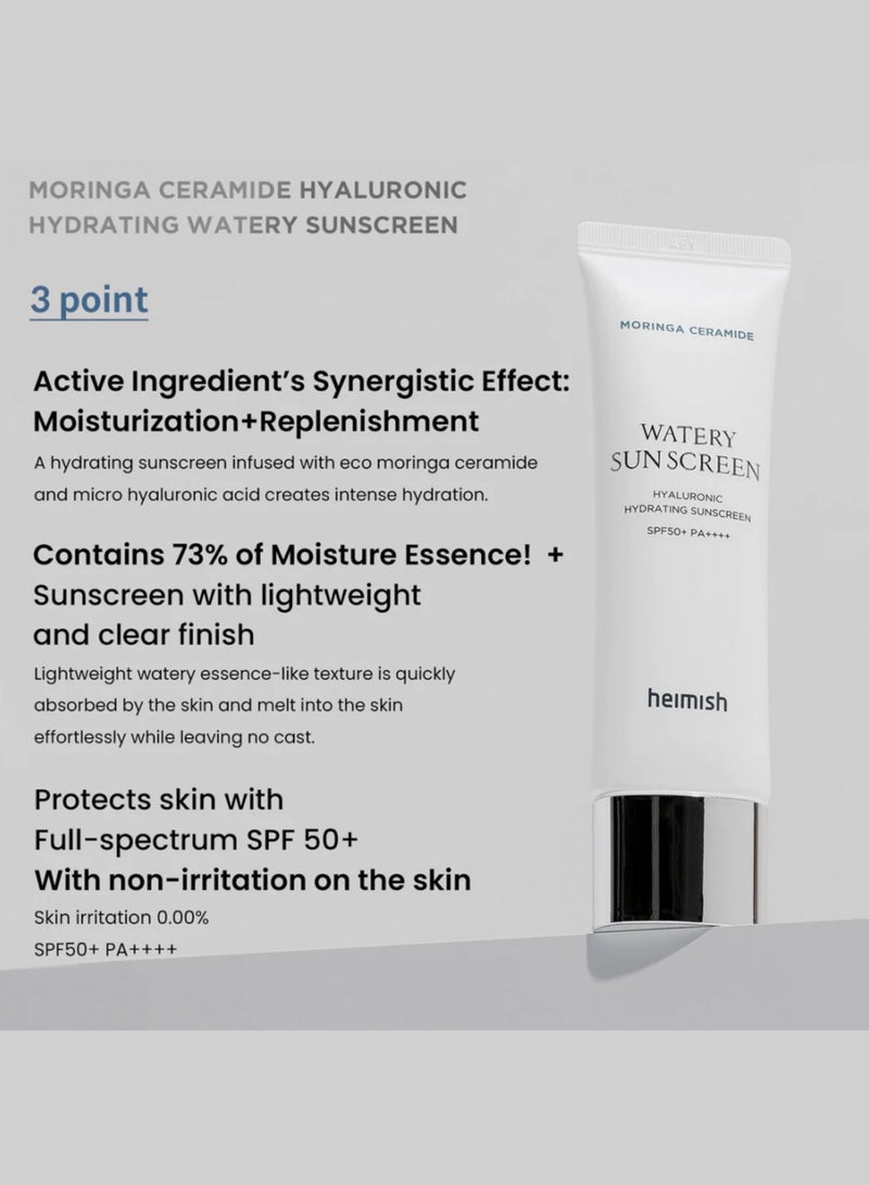 Heimish Moringa Ceramide & Hyaluronic Ultimate Hydration Set: Enriched Moisturizer, Hydrating Cream, and Watery Sunscreen SPF50+