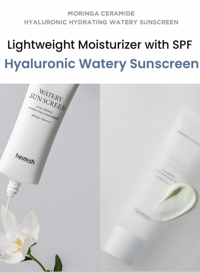 Heimish Moringa Ceramide & Hyaluronic Ultimate Hydration Set: Enriched Moisturizer, Hydrating Cream, and Watery Sunscreen SPF50+