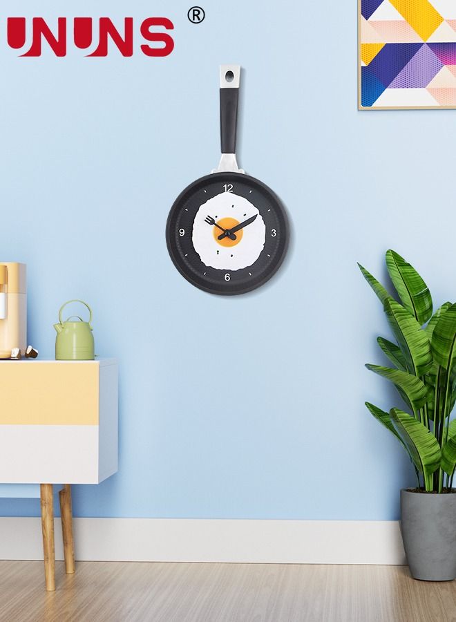 Creative Wall Clock,3D Frying Pan Wall Mounted Clock,Kitchen Decor Fried Egg Shape Pot Design Wall Clock