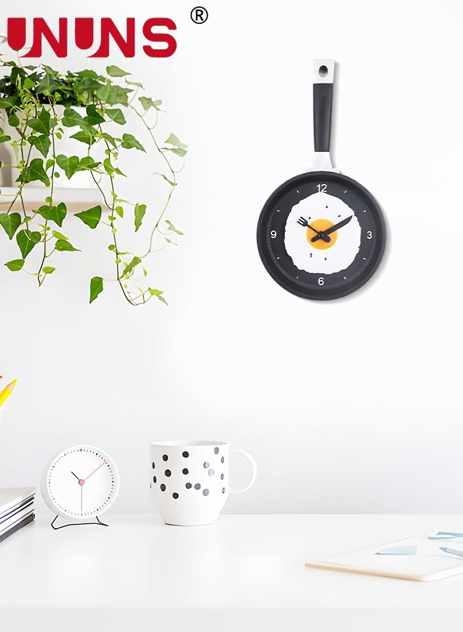 Creative Wall Clock,3D Frying Pan Wall Mounted Clock,Kitchen Decor Fried Egg Shape Pot Design Wall Clock