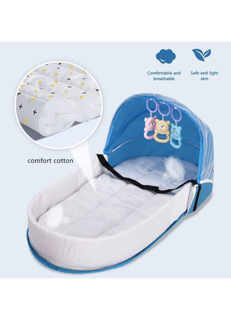 Baby Crib Cradle, Travel Cot Portable Baby Bed Travel Bassinet Foldable Infant Crib Baby Cots, Adjustable Canopy Bedside Baby Crib 3 in 1 Folding Baby Bassinet with Mosquito Net