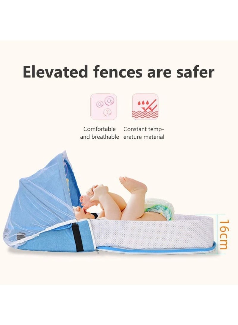 Baby Crib Cradle, Travel Cot Portable Baby Bed Travel Bassinet Foldable Infant Crib Baby Cots, Adjustable Canopy Bedside Baby Crib 3 in 1 Folding Baby Bassinet with Mosquito Net