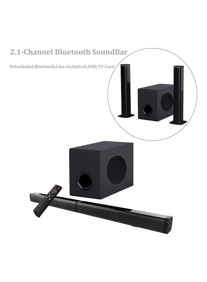 Sound Bar 2.1CH Bluetooth TV Speaker with Subwoofer Optical USB TF Virtual 3D Surround  Home Theater System for TV