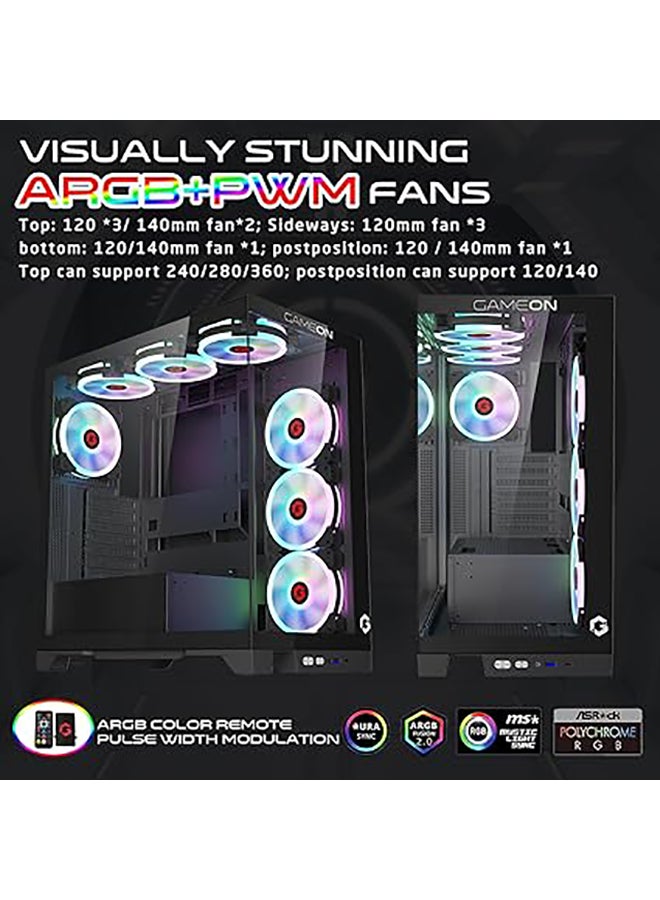 Emperor Midnight IV Series Mid Tower Gaming Case - ARGB+Remote, 7 Fans Case Black