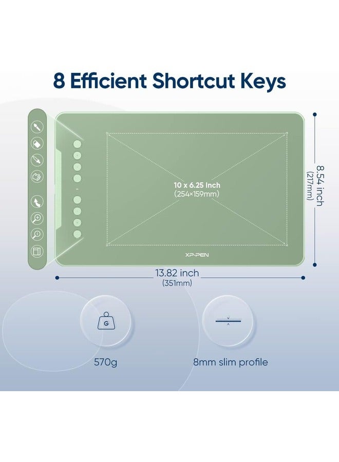 Deco V2 Digital Graphics Drawing Pen Tablet with Battery-Free Passive Stylus and 8 Shortcut Keys 10x6.25in | Green