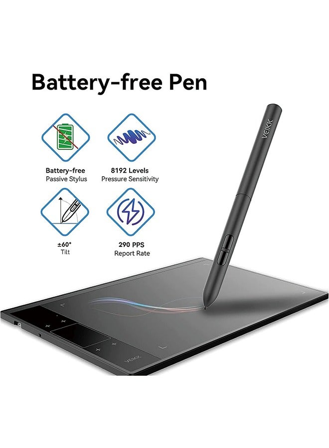 VEIKK A30 Drawing Tablet 10x6 Inch Graphics Tablet with Battery-Free Pen and 8192 Professional Levels Pressure