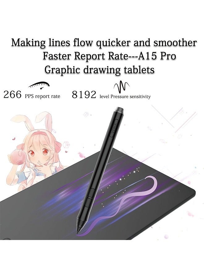 VEIKK A15 Pro Graphics Drawing Pen Tablet : Large Active Area Graphics Digital Drawing Tablets with Battery-Free Stylus and 12 Shortcut Keys for Designer Students Teacher (Grey)