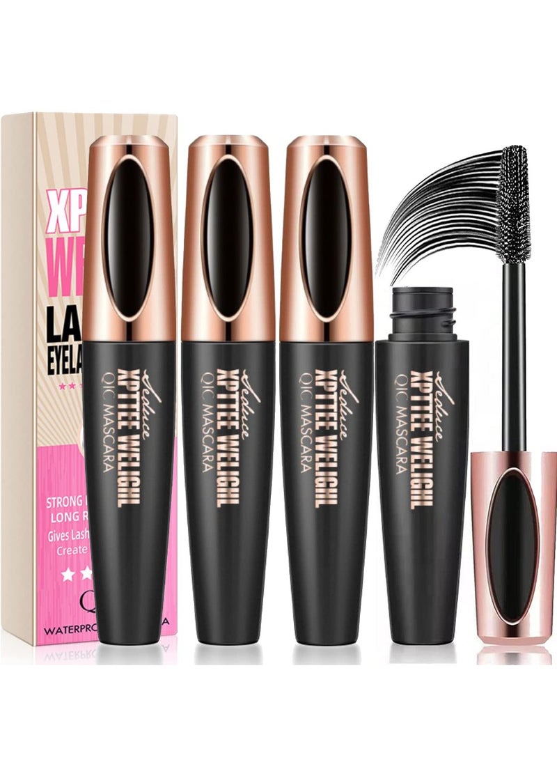 3 Pcs 4D Silk Fiber Lash Mascara, Lengthening and Thick, Volume, Long Lasting, Waterproof Smudge-Proof, All Day Full, Long, Thick, Smudge-Proof Eyelashes, Hypoallergenic Formula