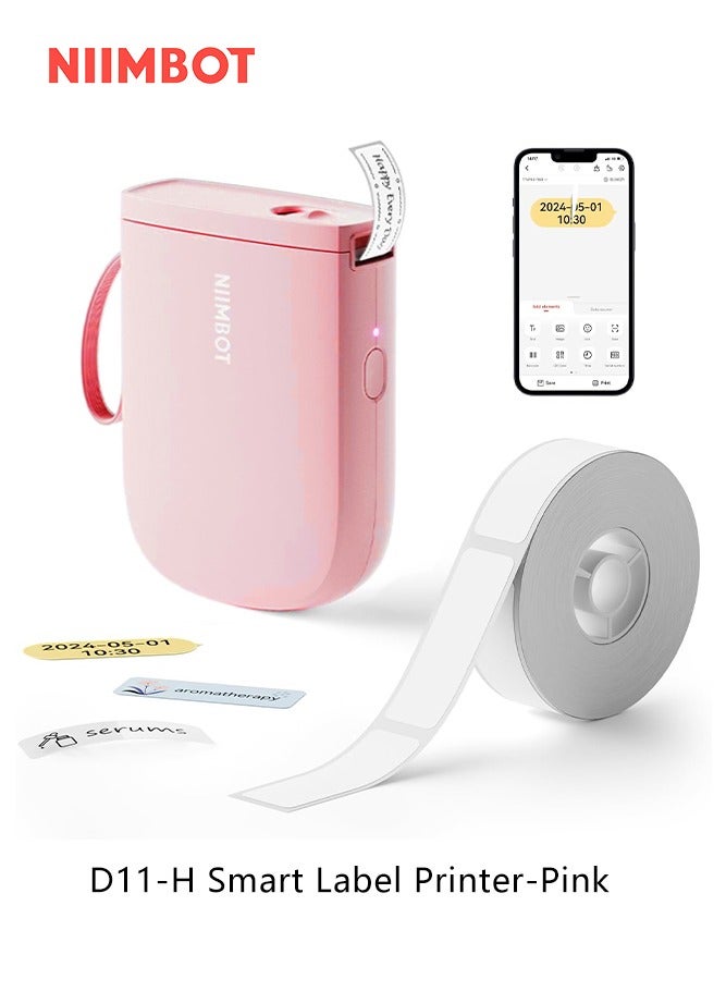 New D11-H Label Maker Machine with 300dpi Upgraded Resolution, Bluetooth Label Printer, Portable Thermal Printer with 15mm Printing Width, Sticker Maker for Organizing Home Office School (Pink)