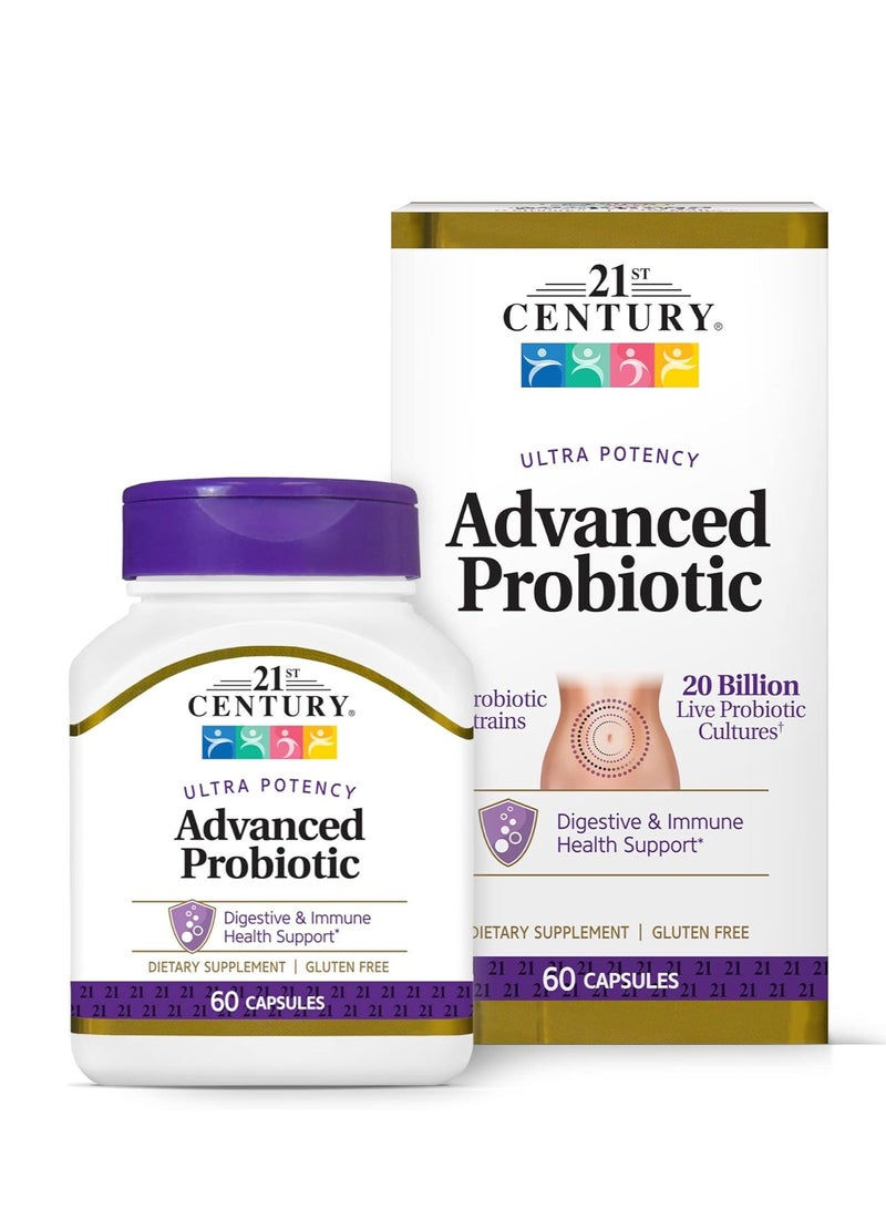 Advanced Probiotic Dietary Supplement Digestive And Immune Health Support 20 Billion Live Probiotic Cultures 60 Capsule