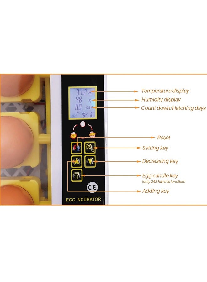 24 Eggs Incubators for Hatching Eggs Digital Poultry Hatcher Machine with Automatic Turner, LED Candler, Turning & Temperature Control for Chicken Duck Bird Quail