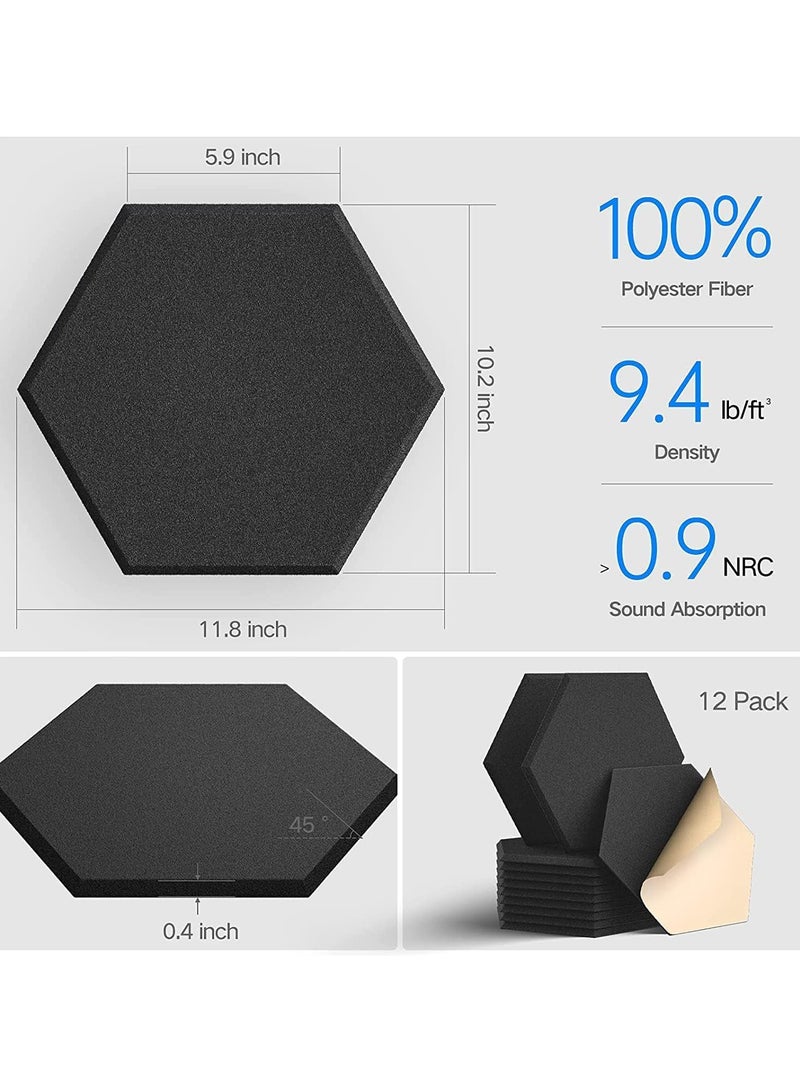 12 Pack Acoustic Panels Sound Proof Foam Panels, Hexagon Soundproof Wall Panels Decorative Wall Panels Sound Absorbing Panels for Studio Office Home,Black