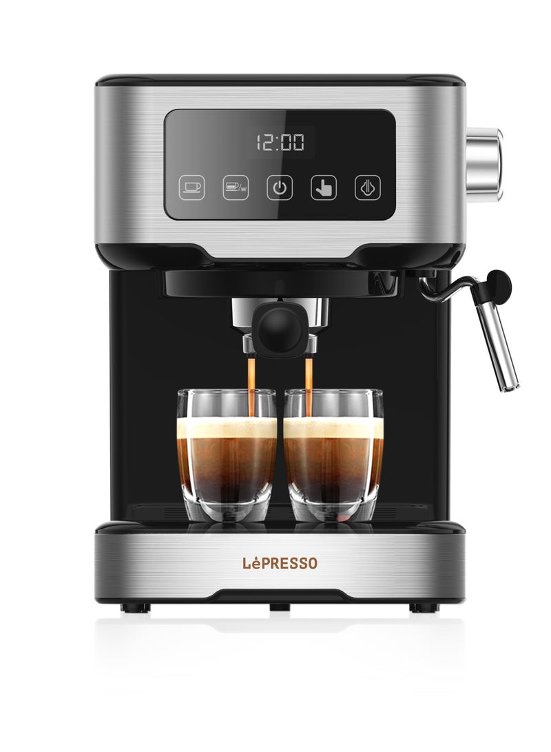 Digital Dual Drip Barista Espresso Coffee Machine with 15 bar Pressure Pump and Capsule Filter with Touch Display & Milk Steamer Coffee Maker-Black