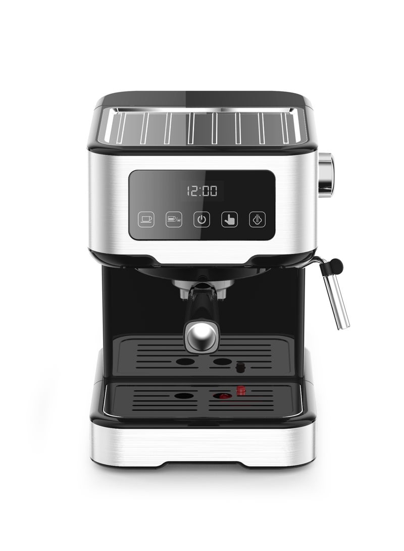 Digital Dual Drip Barista Espresso Coffee Machine with 15 bar Pressure Pump and Capsule Filter with Touch Display & Milk Steamer Coffee Maker-Black