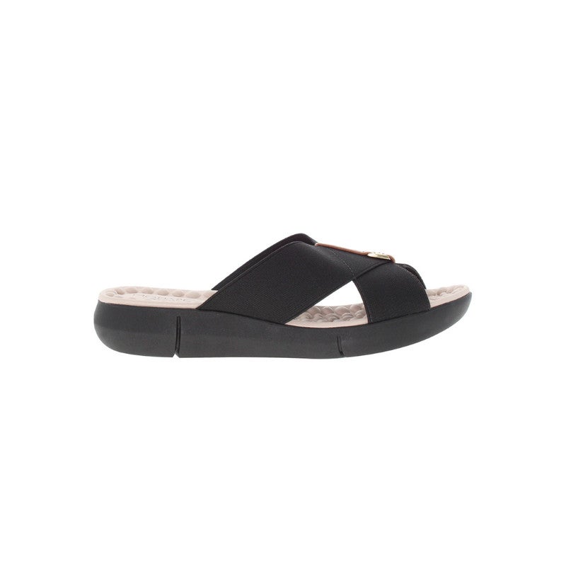 Cross Band with Metal Trim Comfort Sandal Black/Beige