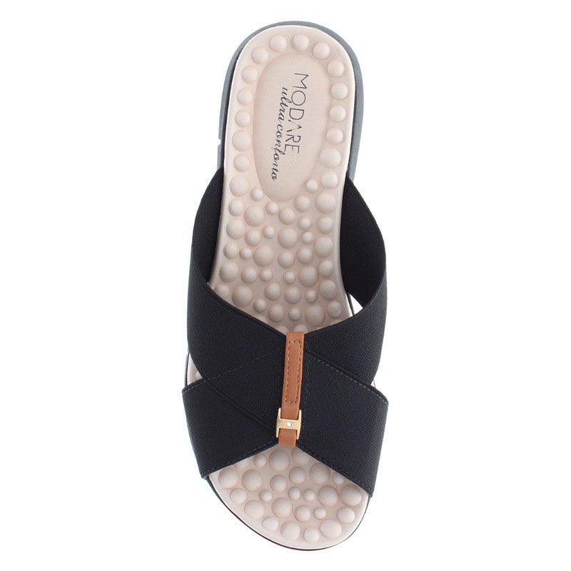 Cross Band with Metal Trim Comfort Sandal Black/Beige