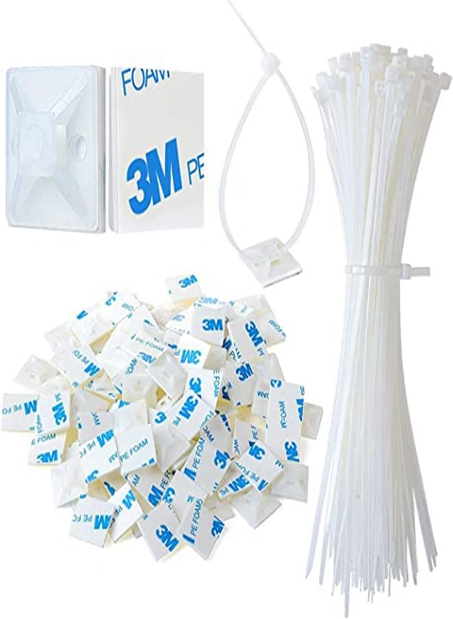 Cable Tie Mount,Strong Tie Adhesive Mount,with Mounts Screw Hole Anchor Wire Tie Base,for Adhesive Wire Cable Clips Management Anchors Organizer Holders-600 PCS (white）