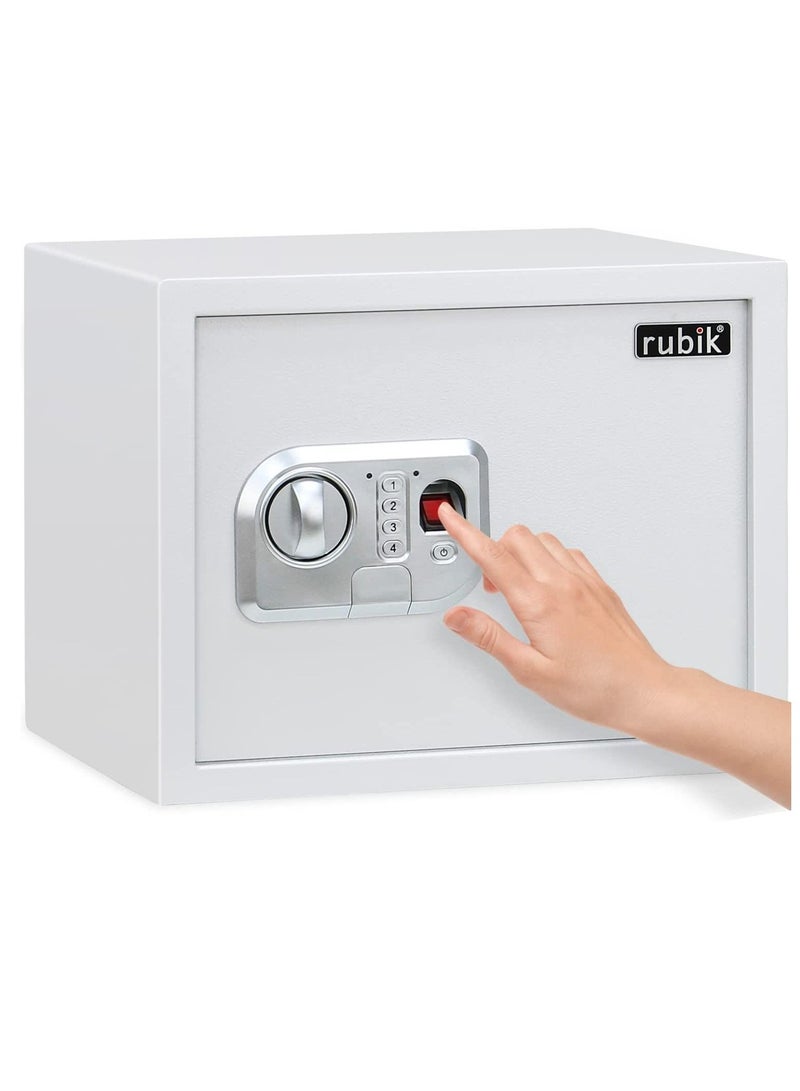 Large Safe Box Biometric Fingerprint, Digital Keypad and Key Lock, A4 Document Size Safety Locker for Home Office RBFPN30 (8kg, 30x38x30cm) White