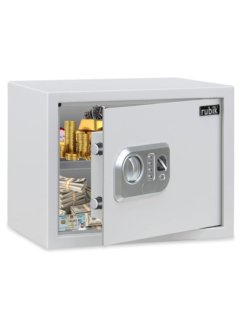 Large Safe Box Biometric Fingerprint, Digital Keypad and Key Lock, A4 Document Size Safety Locker for Home Office RBFPN30 (8kg, 30x38x30cm) White