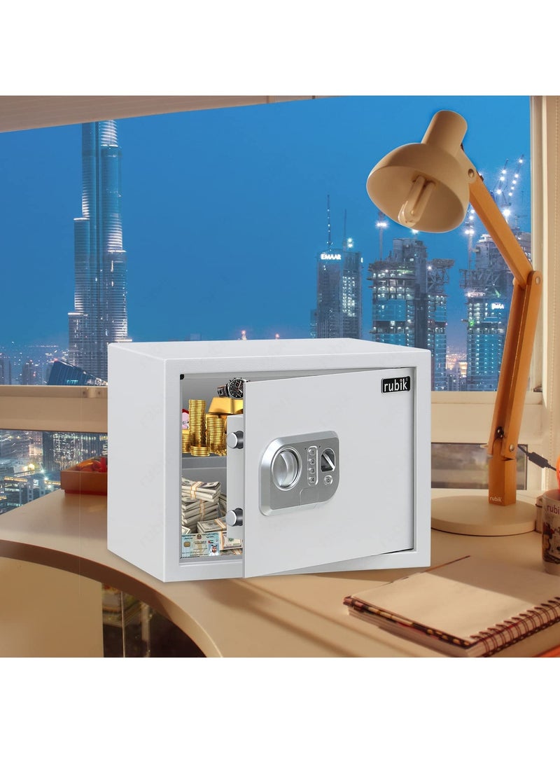 Large Safe Box Biometric Fingerprint, Digital Keypad and Key Lock, A4 Document Size Safety Locker for Home Office RBFPN30 (8kg, 30x38x30cm) White