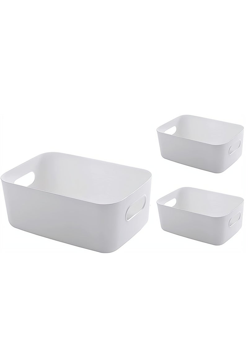 White Storage Bin with Handles Pack of 3 Large Capacity Organizer Multi-Use Storage Box with Handles Durable Storage Basket for Bathroom Restroom Kitchen and Livingroom