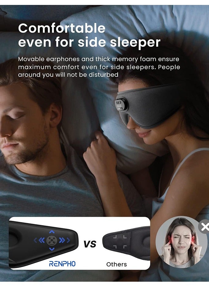 Sleep Headphones Sleep Mask with Bluetooth Headphones, RENPHO Ultra Soft 3D Blackout Wireless Sleeping Mask for Side Sleepers, Comfort Night Eye Mask, White Noise Eye Mask, Brithday Gift