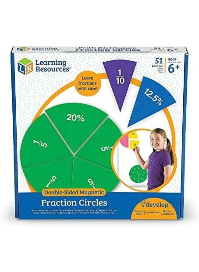 Double-Sided Magnetic Demonstration Rainbow Fraction Circles, Teacher aids, 51 Piece, Ages 6+,Multi