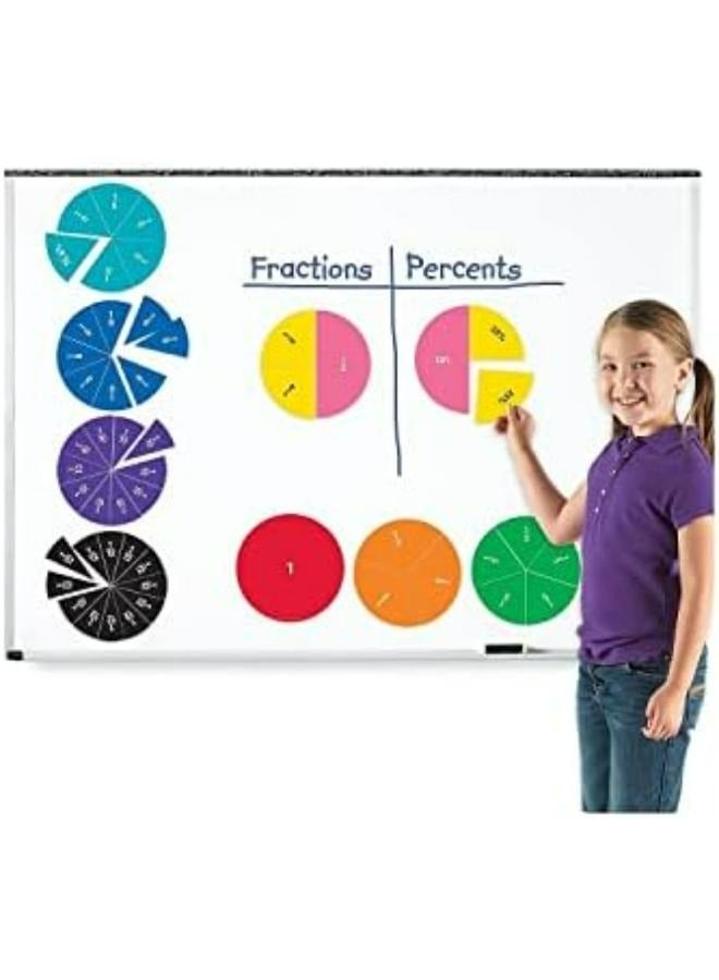 Double-Sided Magnetic Demonstration Rainbow Fraction Circles, Teacher aids, 51 Piece, Ages 6+,Multi